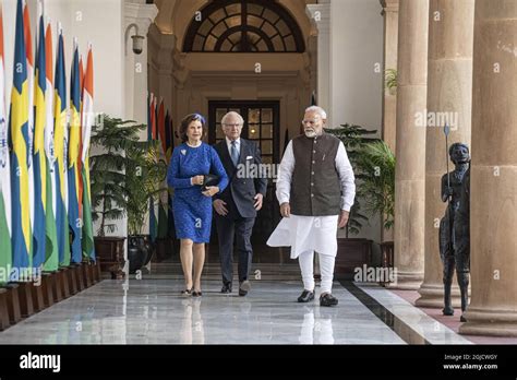 New Delhi 2019 12 02 Swedens King Carl Xvi Gustaf And Queen Silvia Are