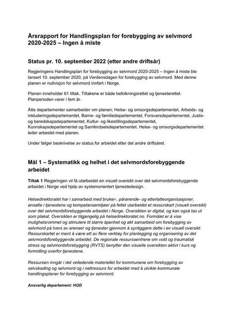 Rsrapport For Handlingsplan For Forebygging Av Selvmord Kudos