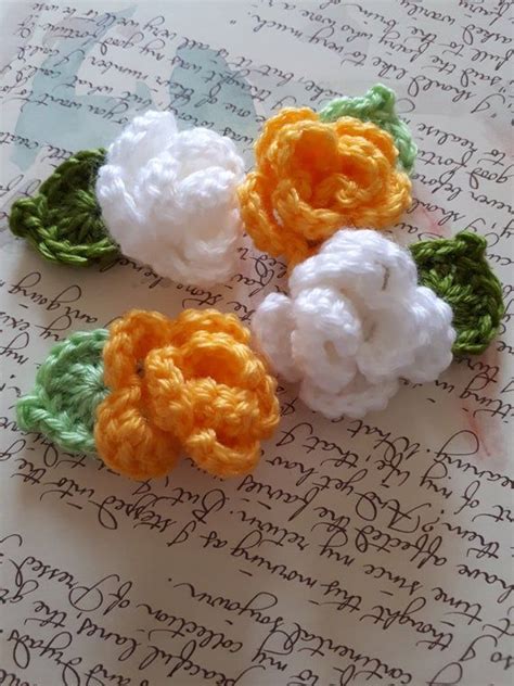 Yellow And White Crochet Flowers And Leafs Appliques Crochet Etsy