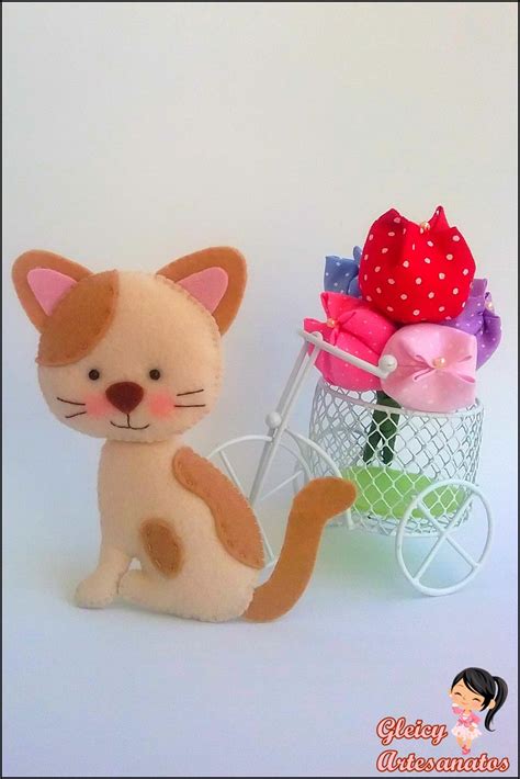 Gatinho Em Feltro Cm De Altura Muito Mimoso Patchwork