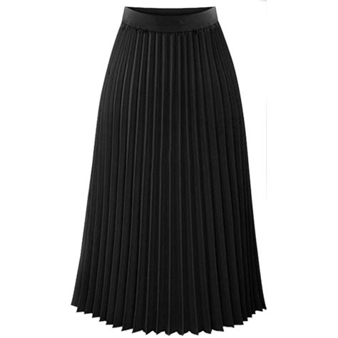 Vintage Skirts Womens 2021 Solid Pleated Pleated Black Skirt Elegant Midi Elastic Waist Maxi