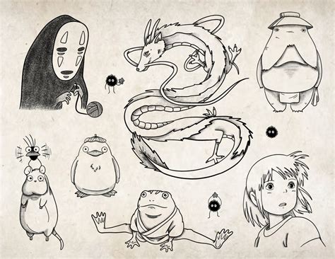 Studio Ghibli Tattoo Flash Sheet Spirited Away Etsy