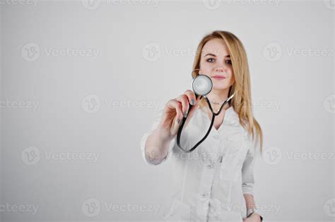 Blonde Doctor Nurse With Stethoscope Isolated On White Background 10444659 Stock Photo At Vecteezy