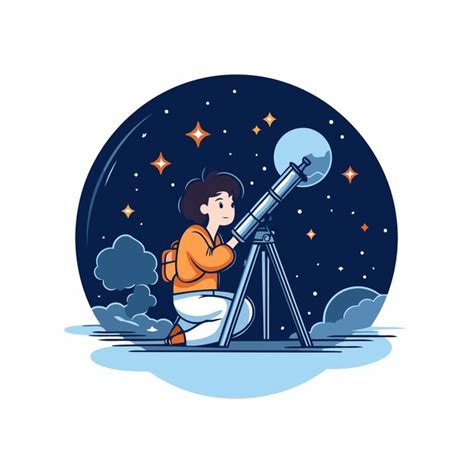 Niña mirando a través de un telescopio en el cielo nocturno Ilustración