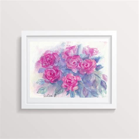 Original Roses Watercolor Roses Painting Floral Artwork Aquarelle