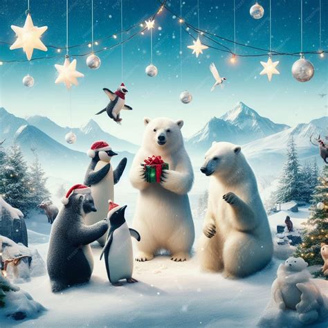 Premium Photo Penguins And Polar Bears Celebrating Christmas In The