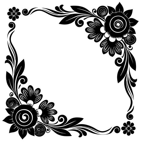 Black And White Floral Corner Design With Intricate Swirls And Leaves Premium Ai Generated Vector