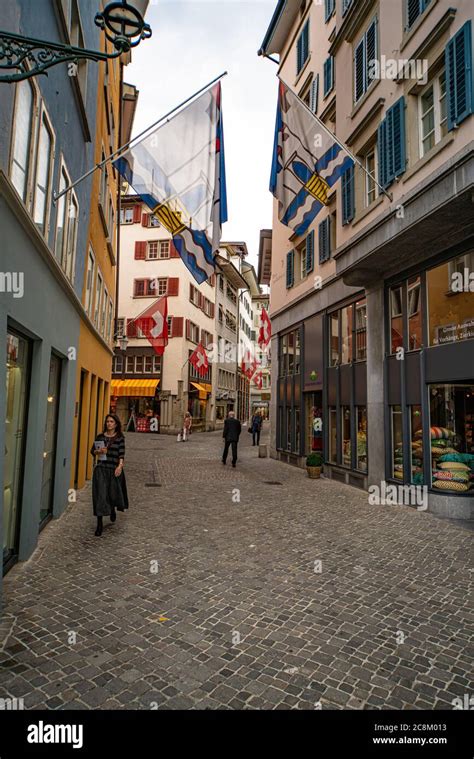 Street view in the city of Zurich Switzerland- ZURICH, SWITZERLAND ...