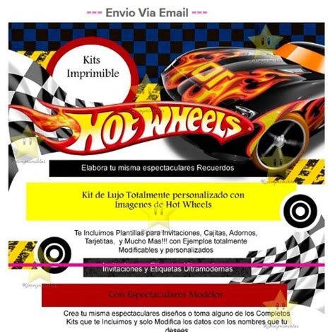 Kit Imprimible Hot Wheels Diseñá Tarjetas Cumples Y Mas 49 99 en