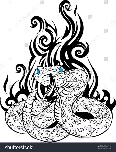 Snake Tattoo Tribal Fire Behind Stock Vector 58401718 - Shutterstock