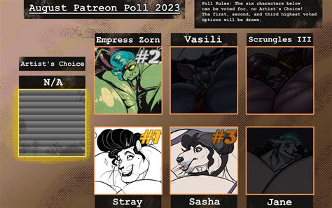 August 2023 Patreon Poll Winners By Rompinpomps On Itaku