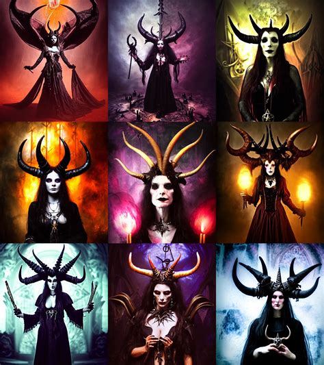 a beautiful portrait of a satanic witch with horns in | Stable