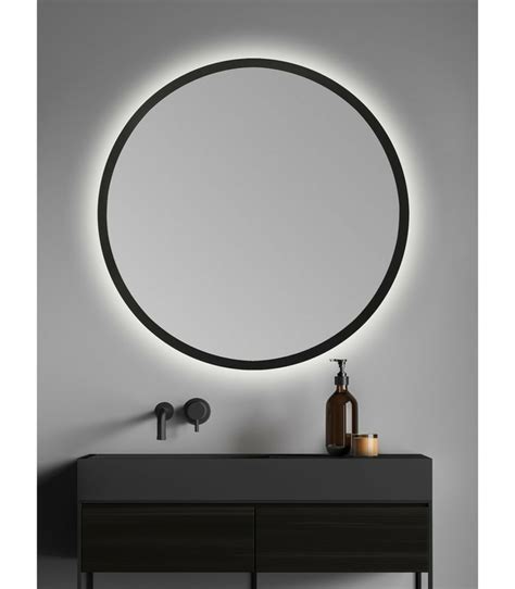 Espejo Circular 70cm Con Marco Negro Mate Luz Led Encendido Touch