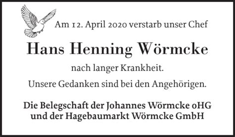 Traueranzeigen Von Hans Henning W Rmcke Sh Z Trauer