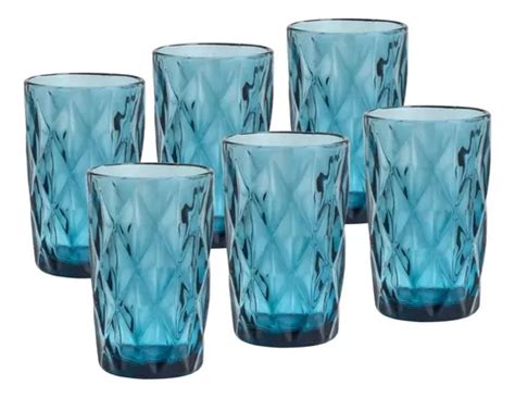 Juego De Vasos De Vidrio Para Agua Y Zumo Tamaño Grande Color Azul 6 Y 350 Ml Mercadolibre