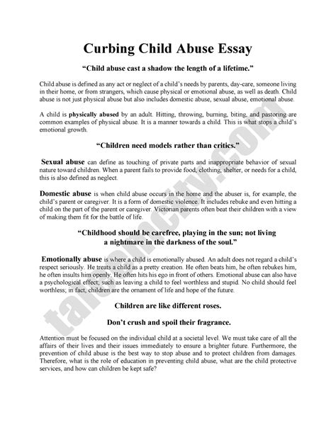 Curbing Child Abuse Essay Curbing Child Abuse Essay Child Abuse Cast