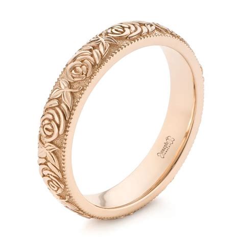 14k Rose Gold Custom Floral Engraved Wedding Band #104206 - Seattle Bellevue | Joseph Jewelry