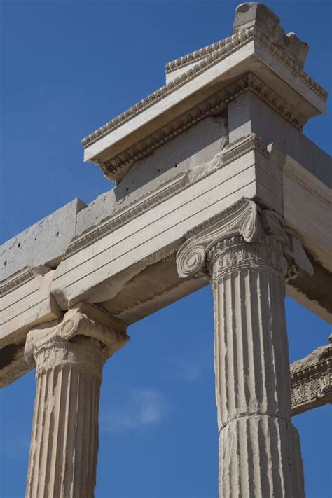 Acropolis Parthenon Of Athens In Greece Column Pillar Close Up Stock