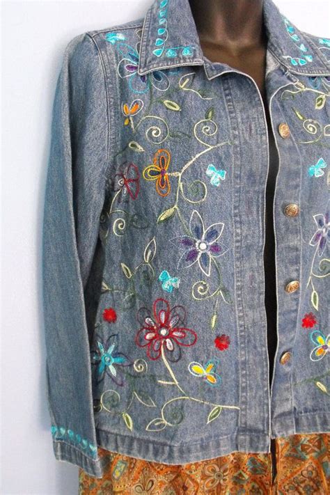 Upcycled Refashioned Boho Denim Jacket Size 56 Hippy Stevie Boho