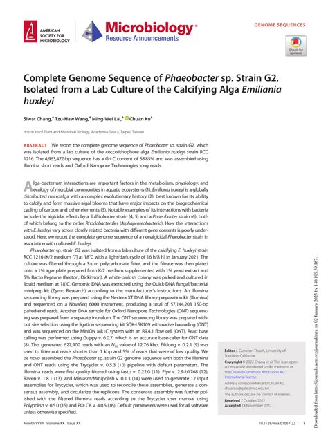 PDF Complete Genome Sequence Of Phaeobacter Sp Strain G2 Isolated