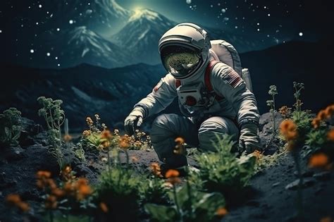 Premium Ai Image Astronaut Growing Plant Agriculture And Farming On