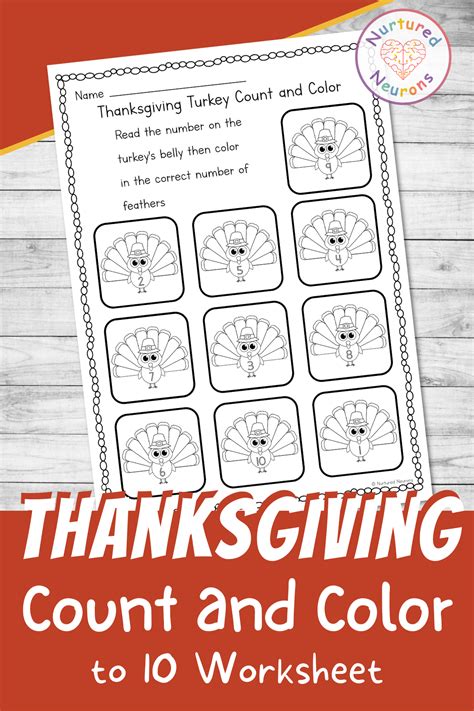 Thanksgiving Turkey Count And Color Worksheet Printable Pdf