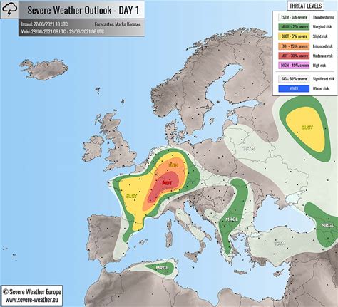 Severe Weather Forecast / Outlook for Europe – June 28th, 2021