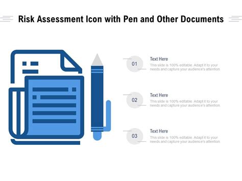 Risk Assessment Icon With Pen And Other Documents Powerpoint Slide