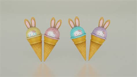 3d Model Ice Bunny Ice Cream Cone Bunny Easter Treat Low Poly Vr