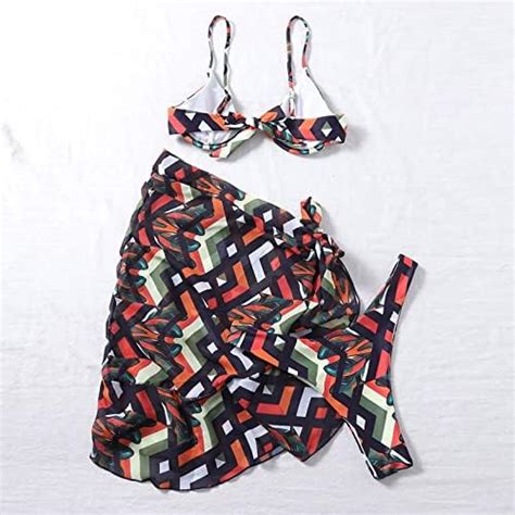 Women S Piece Color Block Bikini Set Swimsuit With Sarongs Cover Ups