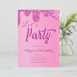 Hot Pink Glitter Girly Birthday Party Invitation Zazzle