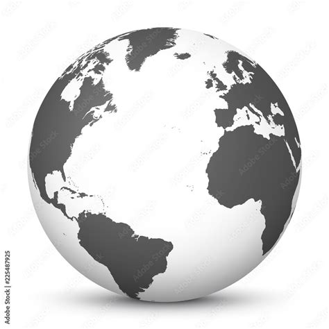 White D Globe Icon With Gray Continents And Atlantic Ocean In The