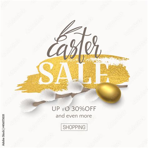Vector Elegant Banner With D Pussy Willow Realistic Gold Egg And Paint Texture Festive