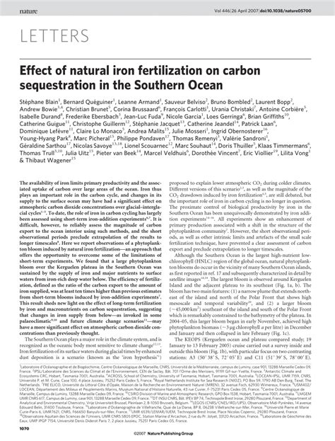 (PDF) Effect of natural iron fertilization on carbon sequestration in ...