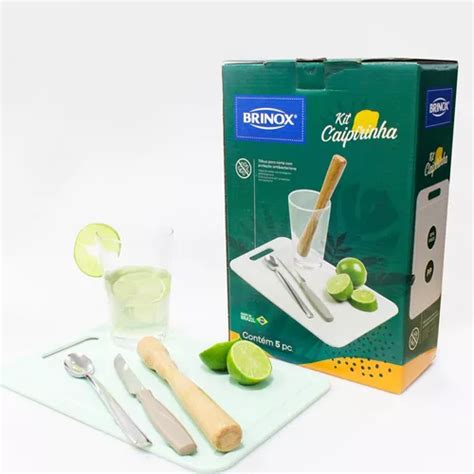 Kit Caipirinha 5 Peças Tabua Socador Copo E Faca Brinox Frete grátis