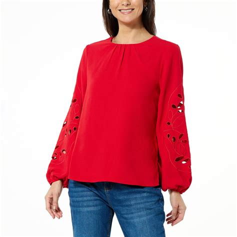 Jaclyn Smith Long Sleeve Blouse With Embroidered Cut Outs 21071434 Hsn