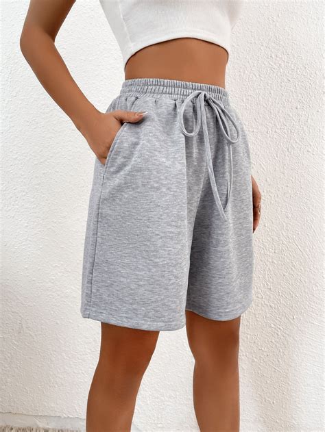 Solid Knot Waist Slant Pocket Shorts Grey Shorts Outfit Bermuda Shorts