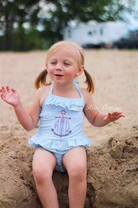 Zwei Stück Bikini monogrammiert Seersucker Badeanzug für Etsy