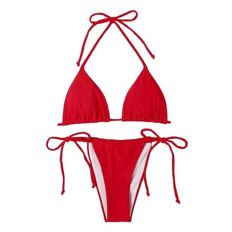 Generic 2025 New Multi Color Beach Swimsuit Bikini Sexy Pure Color Tied Three Point Split