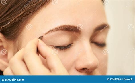 Makeup Professional Artist Apply Face Mascara Woman Beauty Model Nature Nude Look Stock Image