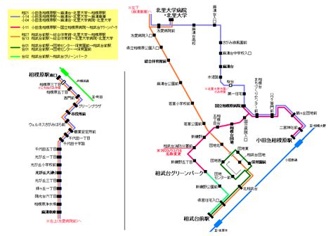 小田急相模原駅・相武台前駅～北里大学病院・北里大学、相模原駅南口、国立相模原病院、相武台団地、相武台グリーンパーク方面 神奈中バス路線図 ...