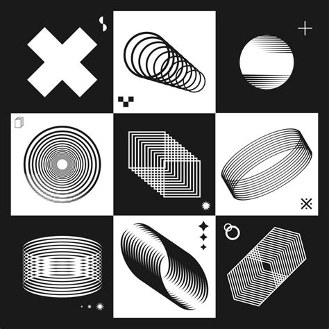 Set of abstract geometric shapes in black and white colors. Vector ...