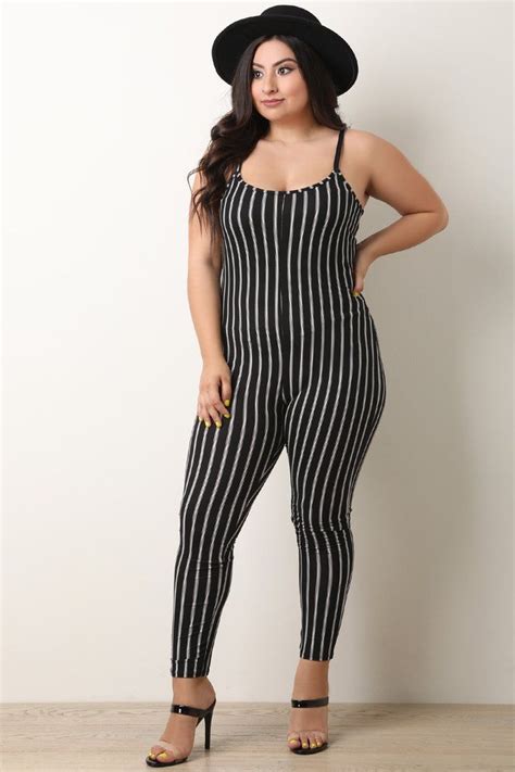 Striped Scooped Neckline Sleeveless Jumpsuit Plus Size Jumpsuit