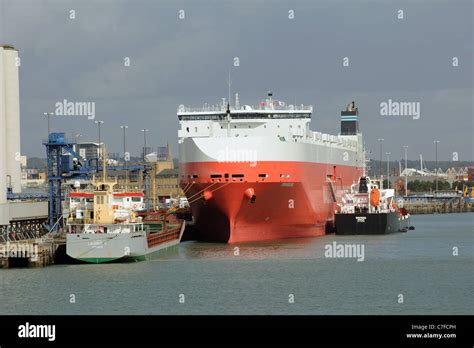 Port Of Southampton England Roro Cargo Ship Loading And Unloading Stock