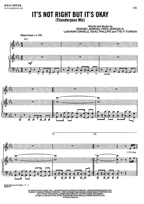 Whitney Houston It S Not Right But It S Okay Sheet Music Pdf Free