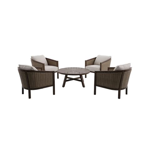 Hampton Bay Pacific Wicker 5 Piece Patio Conversation Set With Cushionguard Cushions The Home