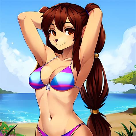 Girl Armpits Arms Behind Head Bikini Brown Eyes Brown Hair Cowboy Shot