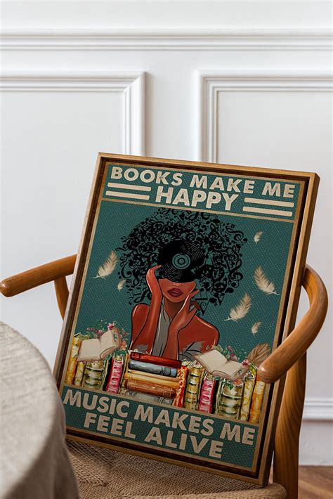 Books Make Me Happy Music Makes Me Feel Alive Poster Vintage Etsy