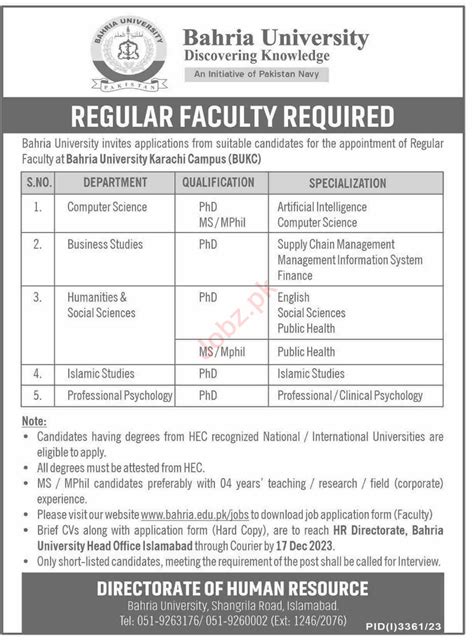 Latest Bahria University Karachi Jobs 2023 2025 Job Advertisement Pakistan