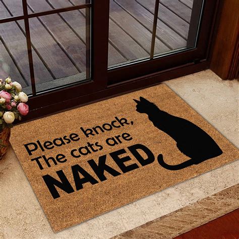 Please Knock The Cats Are Naked Cat Welcome Mat Sphynx Cat Canadian Sphynx Cat Doormat Funny